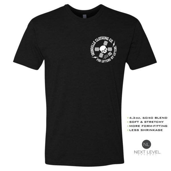 Ironville Soft Blend Next Level Fitted T Shirt White Skull Logo Black Front