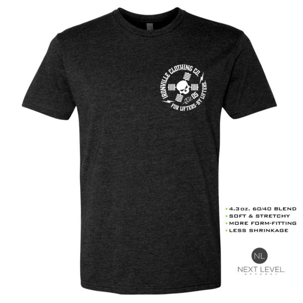 Ironville Soft Blend Next Level Fitted T Shirt White Skull Logo Charcoal Front