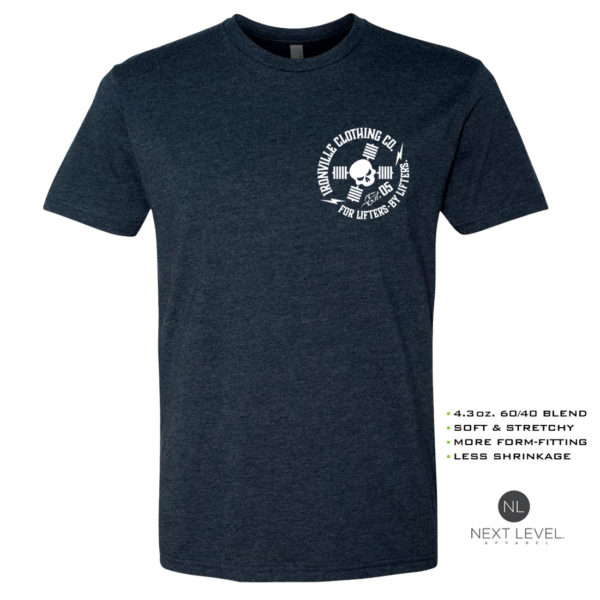 Ironville Soft Blend Next Level Fitted T Shirt White Skull Logo Navy Blue Front