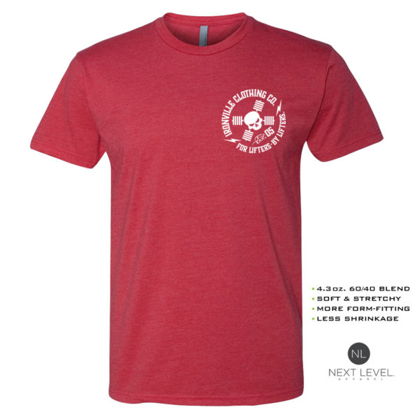 Ironville Soft Blend Next Level Fitted T Shirt White Skull Logo Red Front