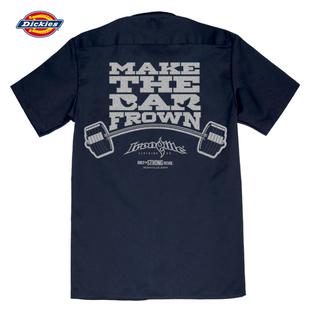 Make The Bar Frown Powerlifting Casual Button Down Shop Shirt Navy Blue With Sliver