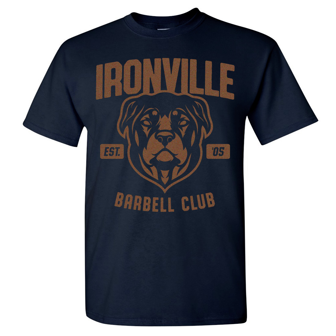 Ironville Rottweiler Dog Barbell Club Weightlifting Rottie T-Shirt
