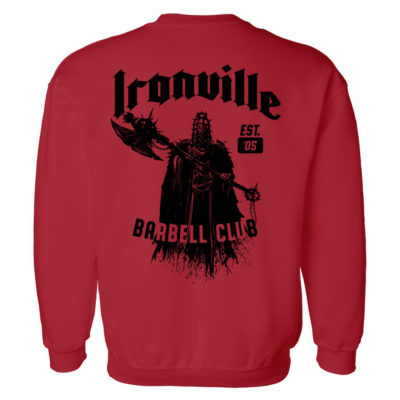 Ironville Limited Halloween Barbell Club Weightlifting Sweatshirt Red Back