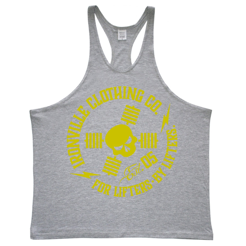 Ironville For Lifters Bodybuilding Stringer Tank Top Sport Gray Yellow