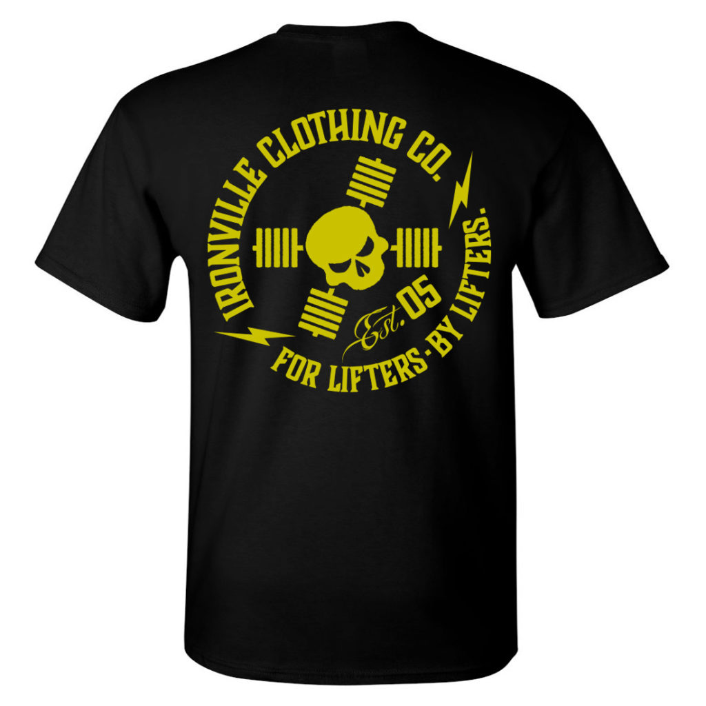 Ironville For Lifters Bodybuilding Tshirt Black Yellow Back