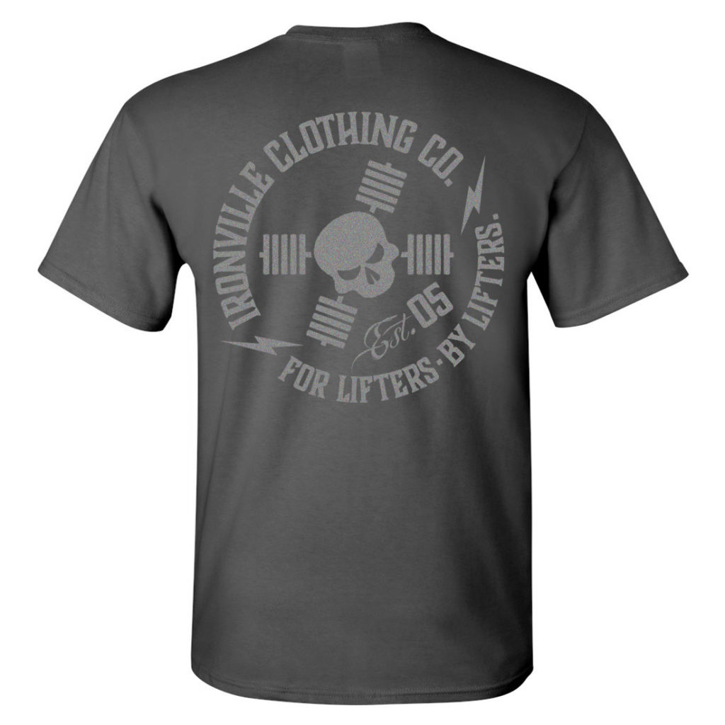Ironville For Lifters Bodybuilding Tshirt Charcoal Silver Back