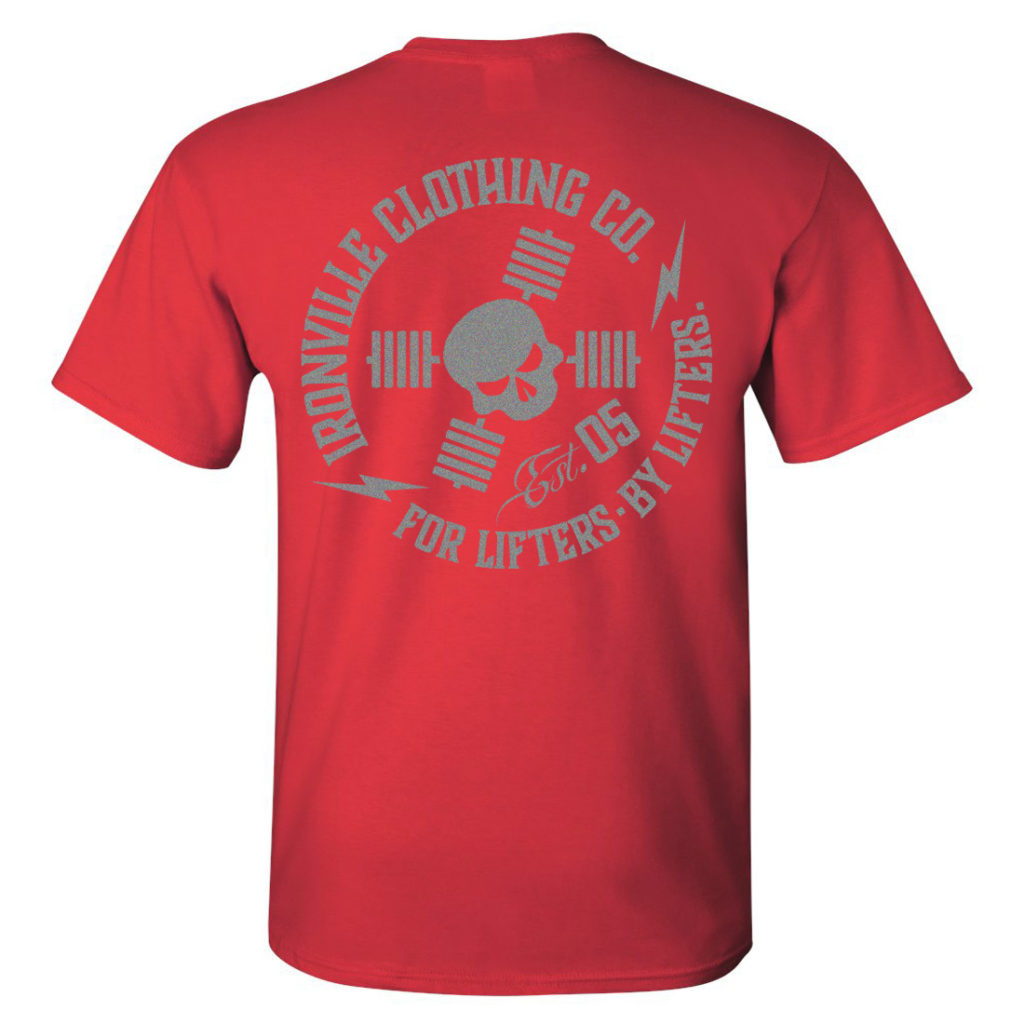 Ironville For Lifters Bodybuilding Tshirt Red Silver Back