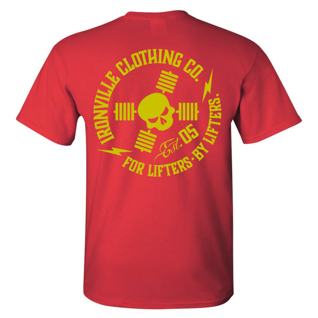 Ironville For Lifters Bodybuilding Tshirt Red Yellow Back