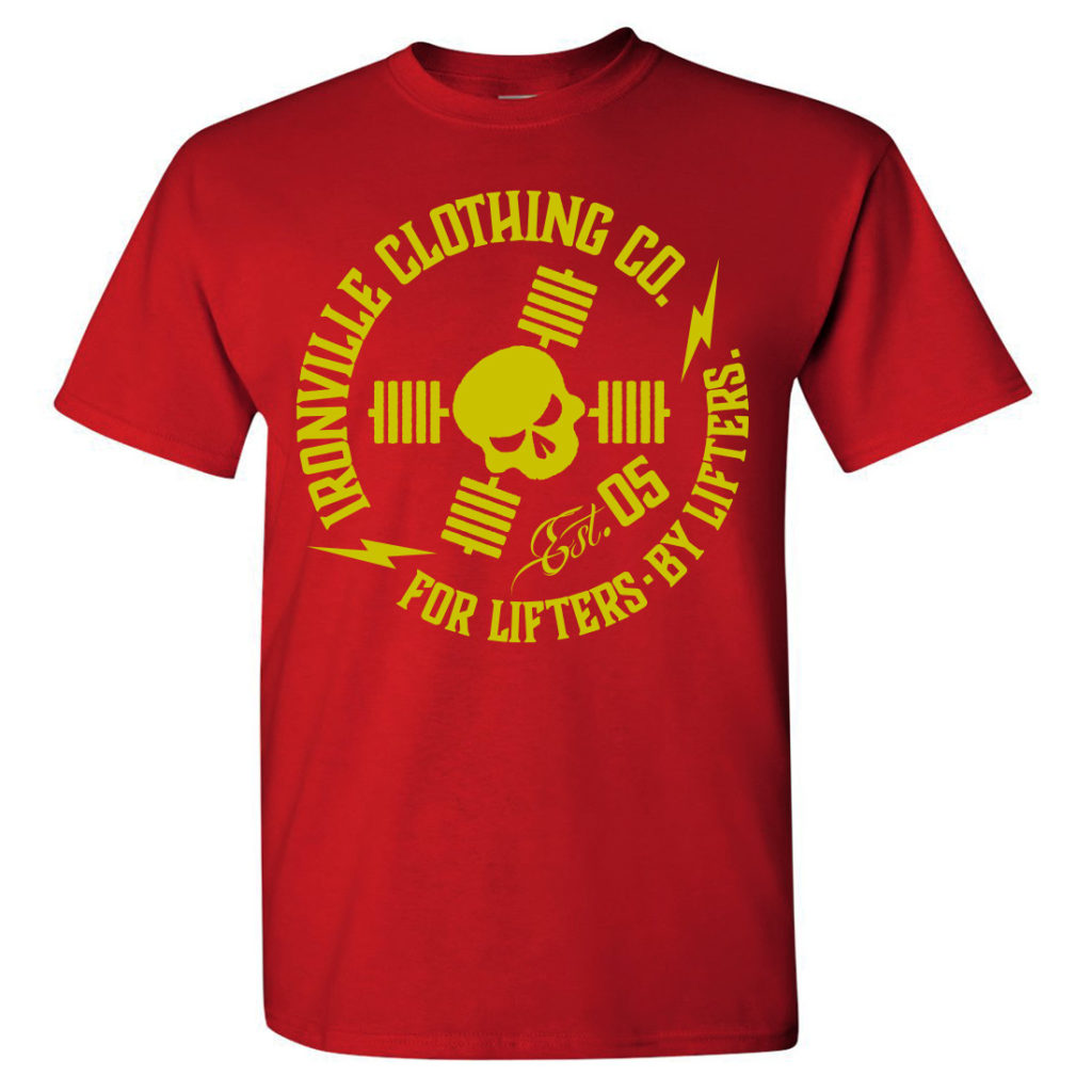 Ironville For Lifters Bodybuilding Tshirt Red Yellow Front