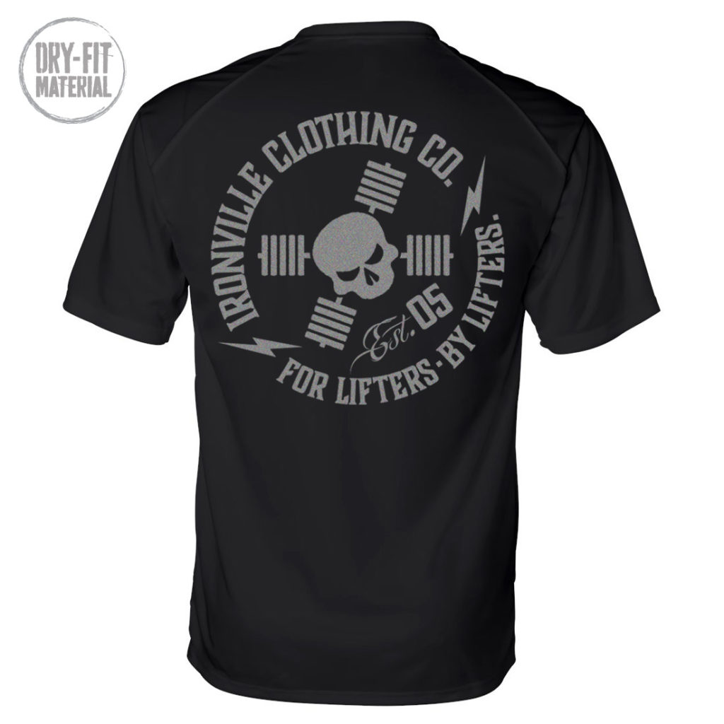 Ironville For Lifters Dri Fit Bodybuilding T Shirt Black Silver Back