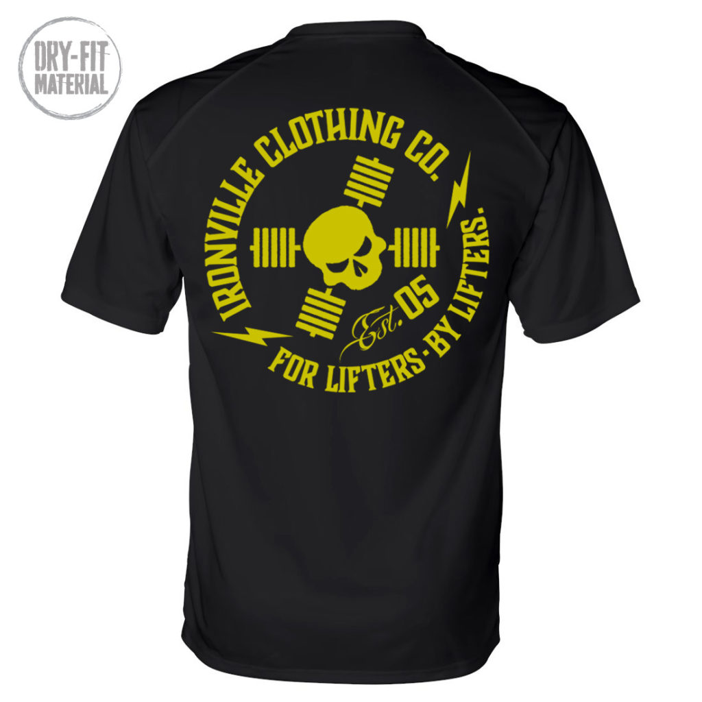 Ironville For Lifters Dri Fit Bodybuilding T Shirt Black Yellow Back