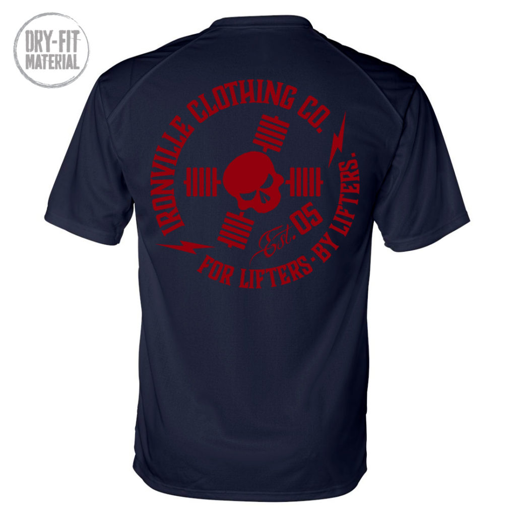 Ironville For Lifters Dri Fit Bodybuilding T Shirt Navy Red Back