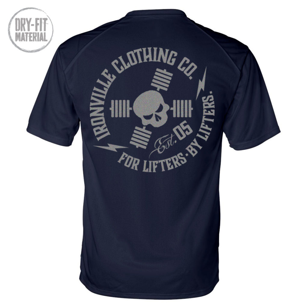 Ironville For Lifters Dri Fit Bodybuilding T Shirt Navy Silver Back