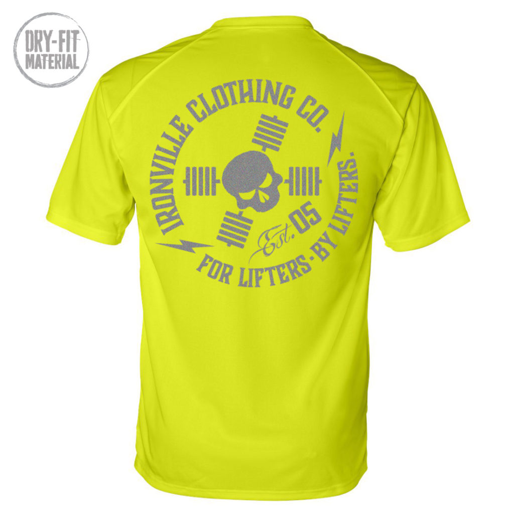 Ironville For Lifters Dri Fit Bodybuilding T Shirt Neon Silver Back