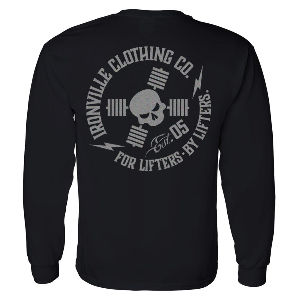 Ironville For Lifters Long Sleeve Bodybuilding T Shirt Black Silver Back
