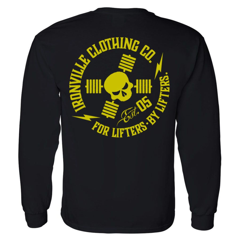 Ironville For Lifters Long Sleeve Bodybuilding T Shirt Black Yellow Back