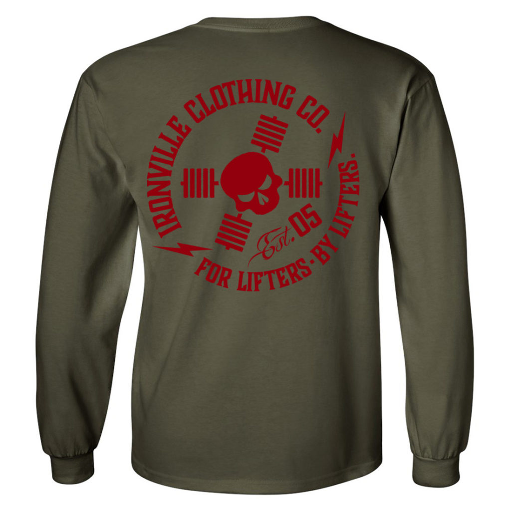 Ironville For Lifters Long Sleeve Bodybuilding T Shirt Military Red Back
