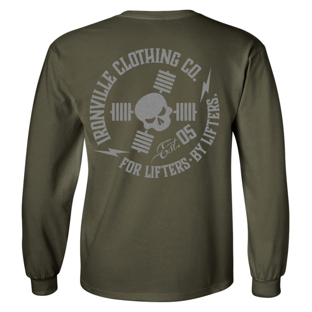 Ironville For Lifters Long Sleeve Bodybuilding T Shirt Military Silver Back