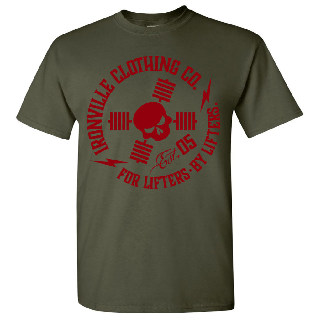 Ironville For Lifters Powerlifting Tshirt Military Red Front