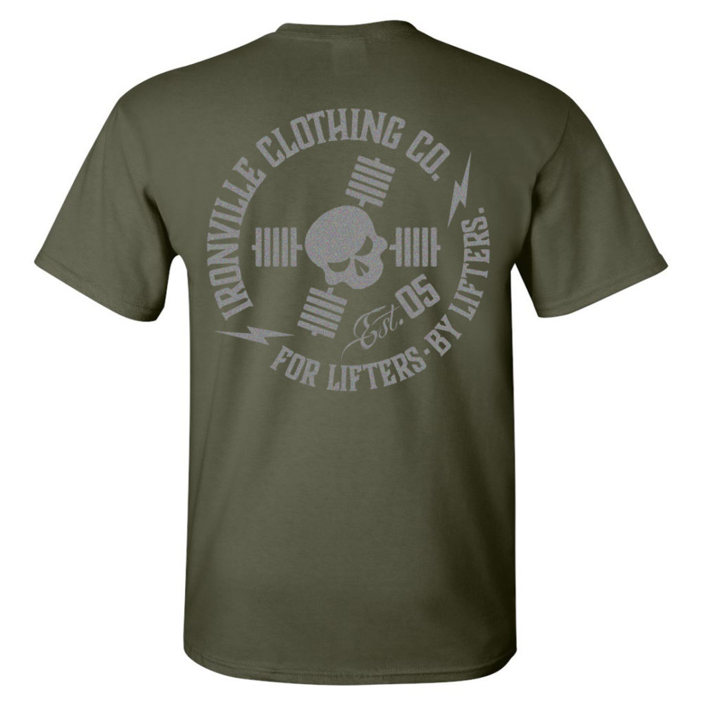 Ironville For Lifters Powerlifting Tshirt Military Silver Back