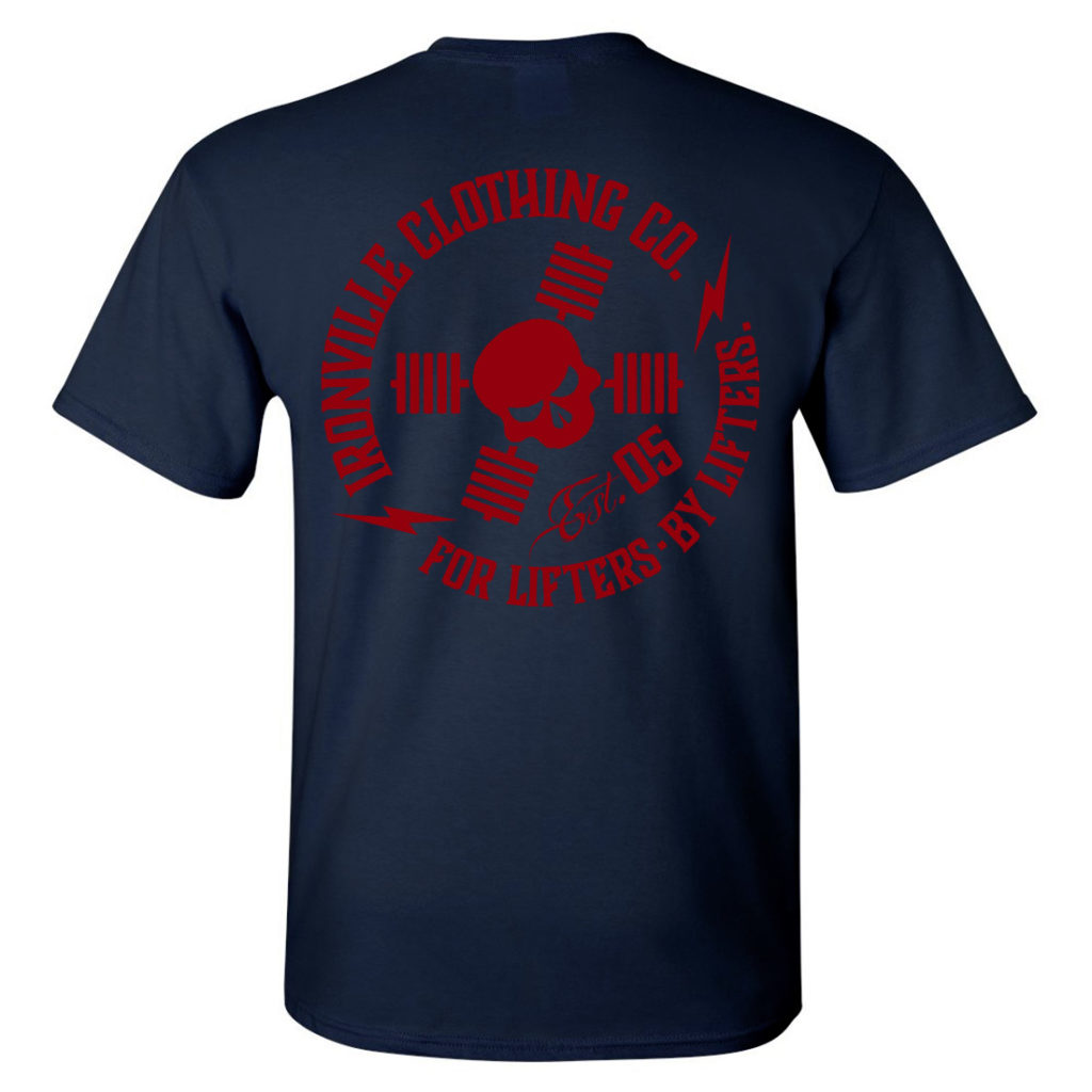 Ironville For Lifters Powerlifting Tshirt Navy Red Back