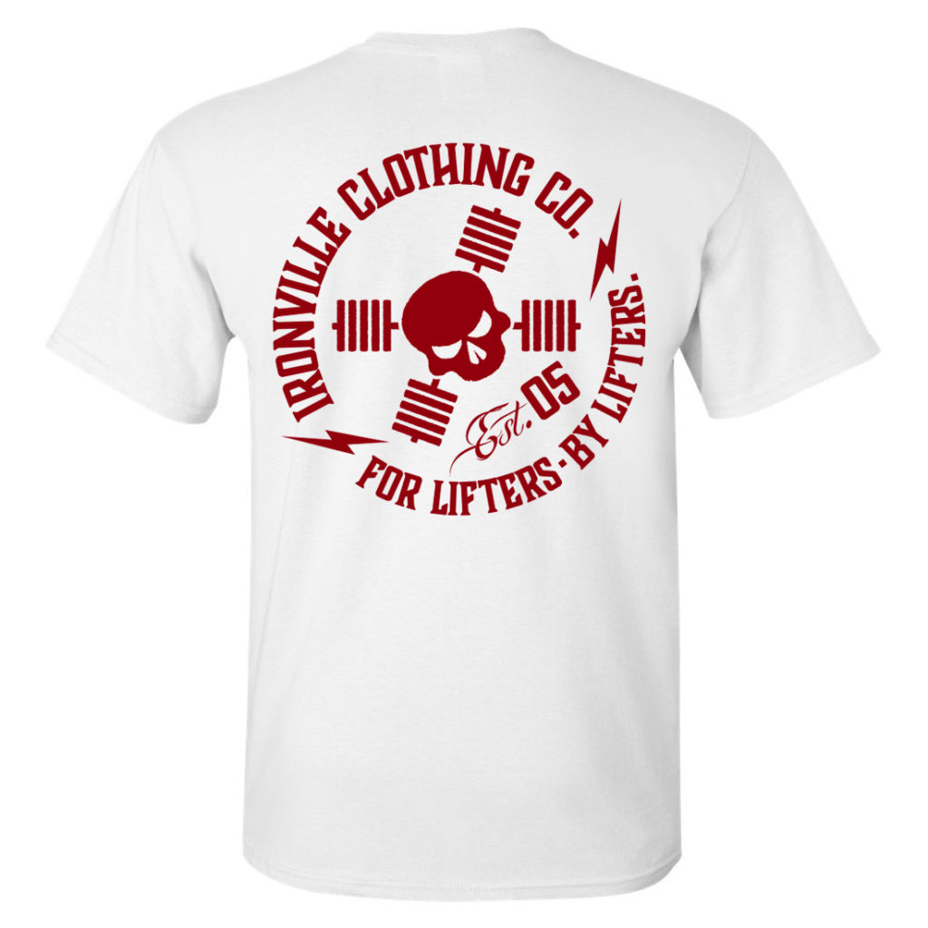 Ironville For Lifters Powerlifting Tshirt White Red Back
