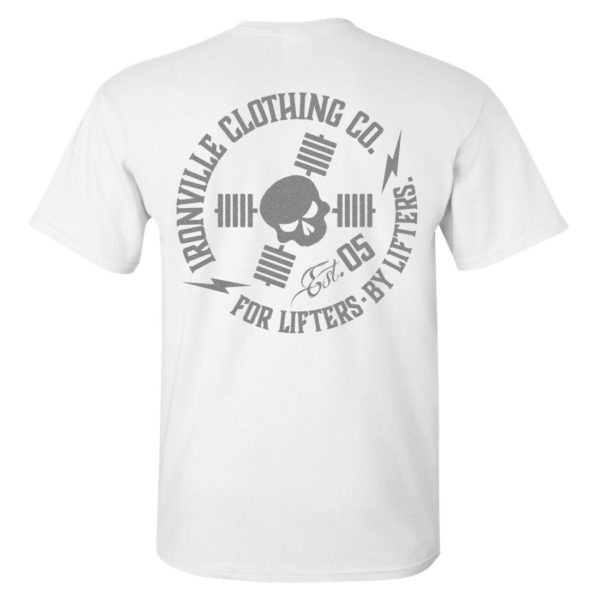 Ironville For Lifters Powerlifting Tshirt White Silver Back