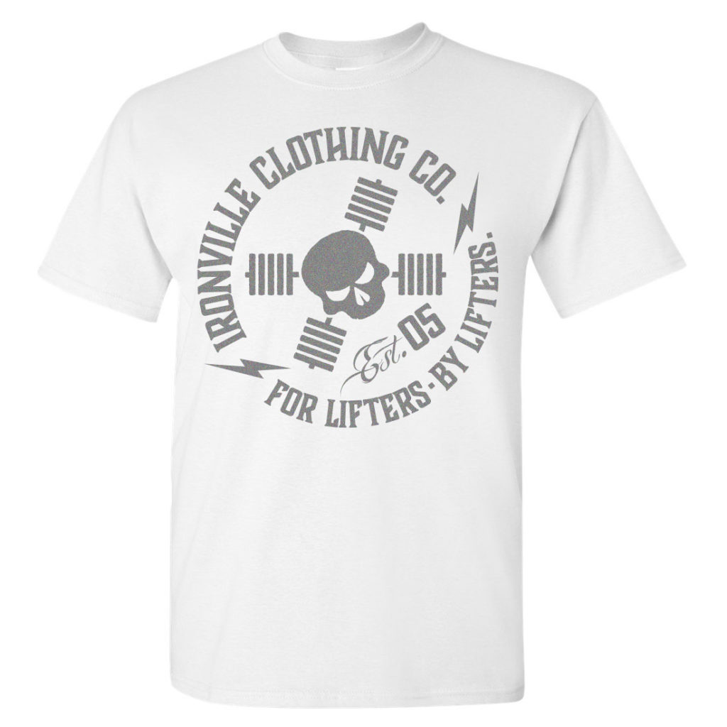Ironville For Lifters Powerlifting Tshirt White Silver Front
