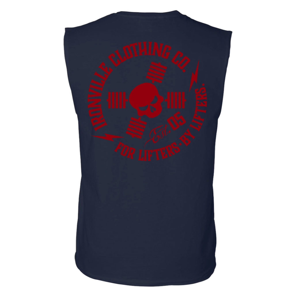 Ironville For Lifters Sleeveless Bodybuilding T Shirt Navy Red Back