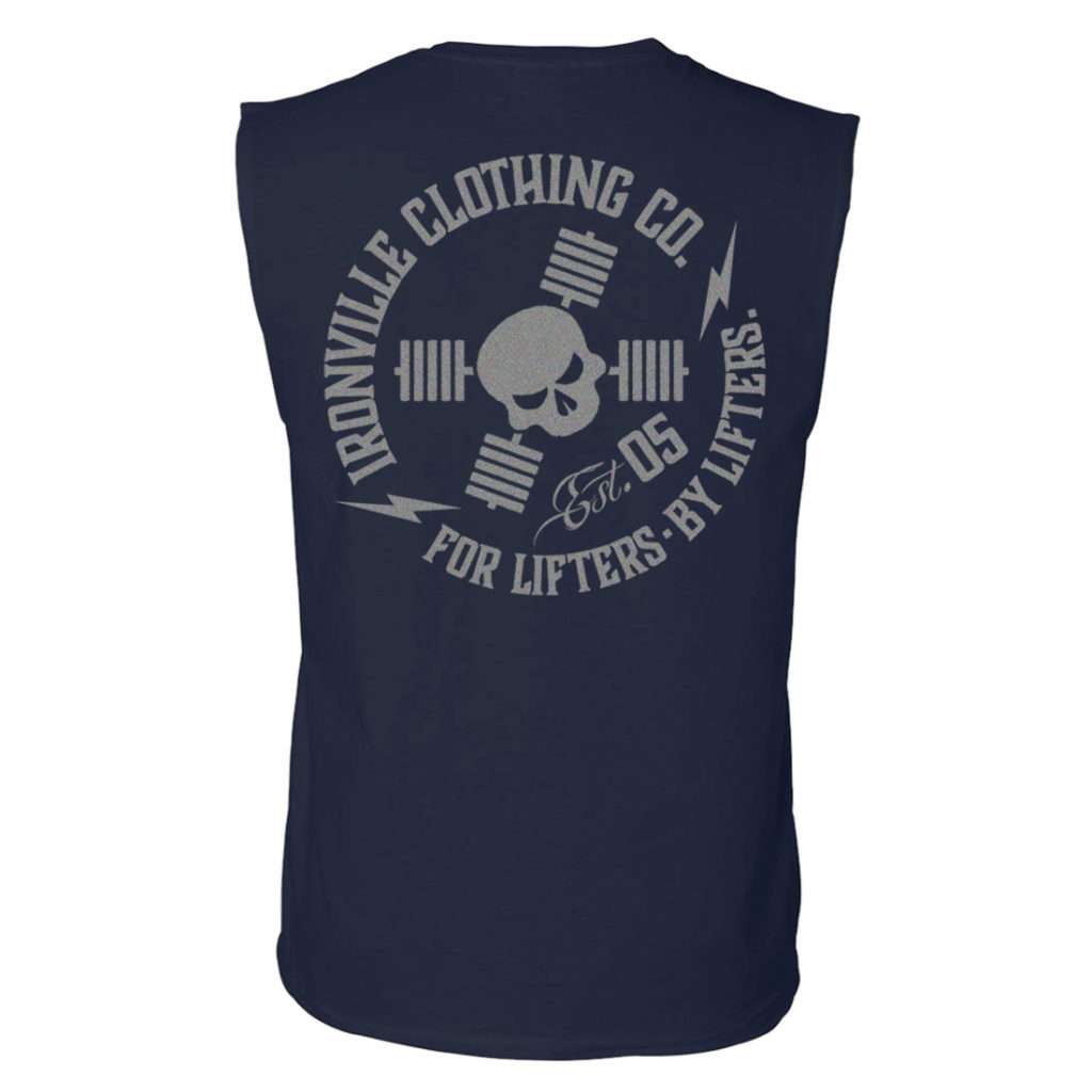 Ironville For Lifters Sleeveless Bodybuilding T Shirt Navy Silver Back
