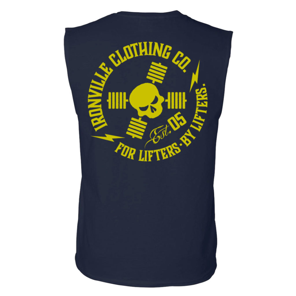 Ironville For Lifters Sleeveless Bodybuilding T Shirt Navy Yellow Back
