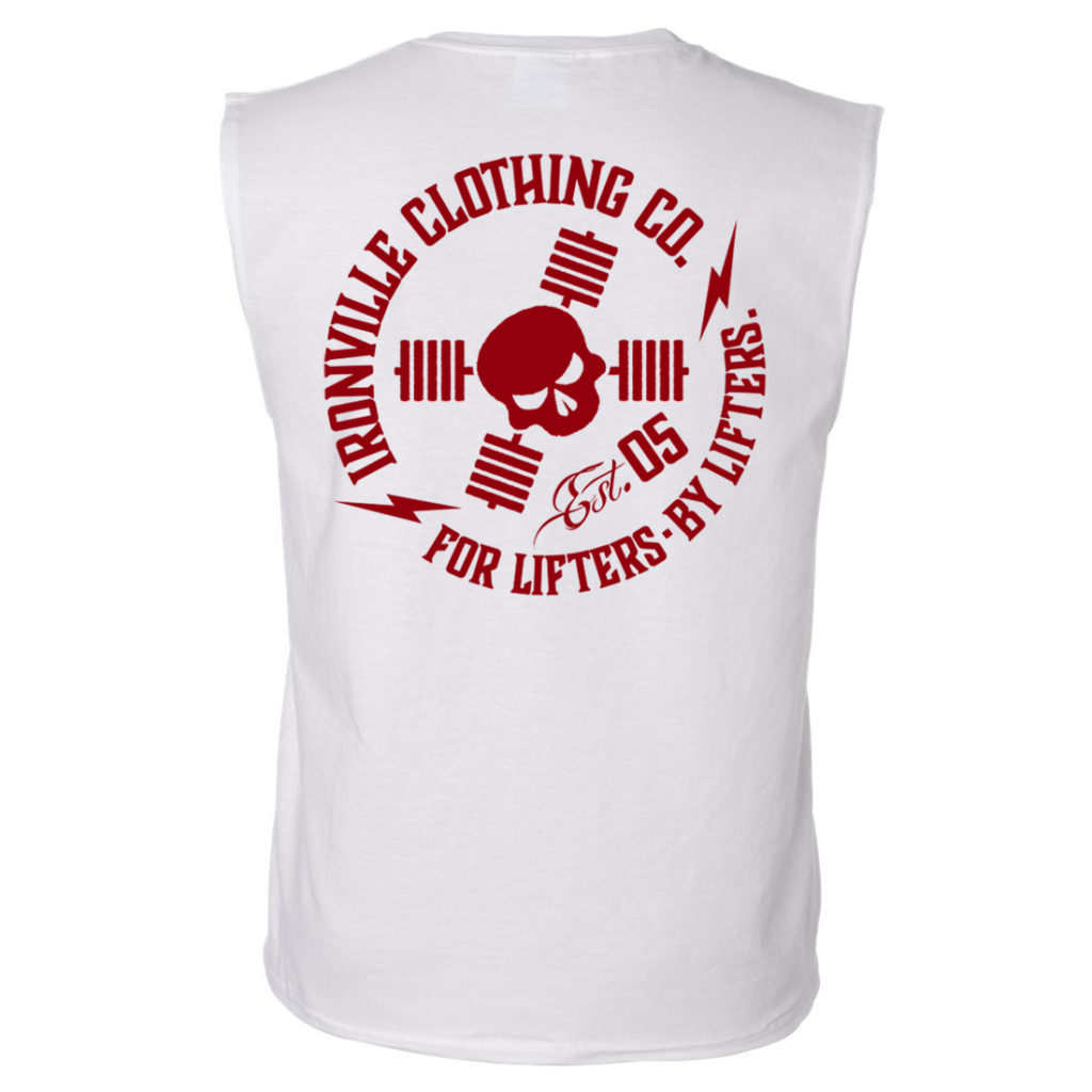 Ironville For Lifters Sleeveless Bodybuilding T Shirt White Red Back