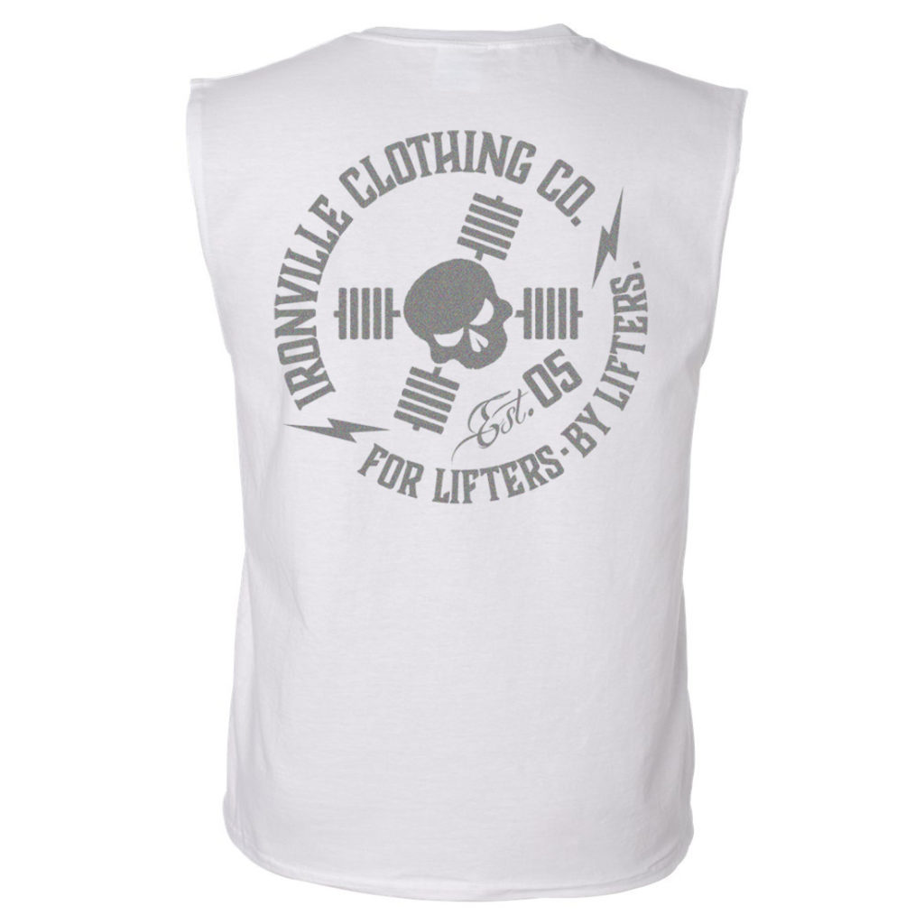 Ironville For Lifters Sleeveless Bodybuilding T Shirt White Silver Back