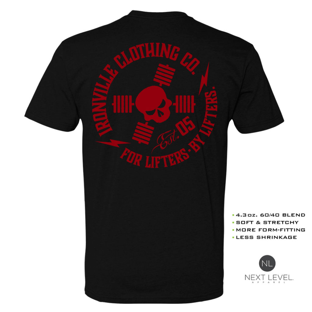 Ironville For Lifters Soft Blend Bodybuilding T Shirt Black Red Back