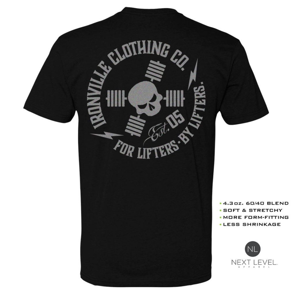 Ironville For Lifters Soft Blend Bodybuilding T Shirt Black Silver Back