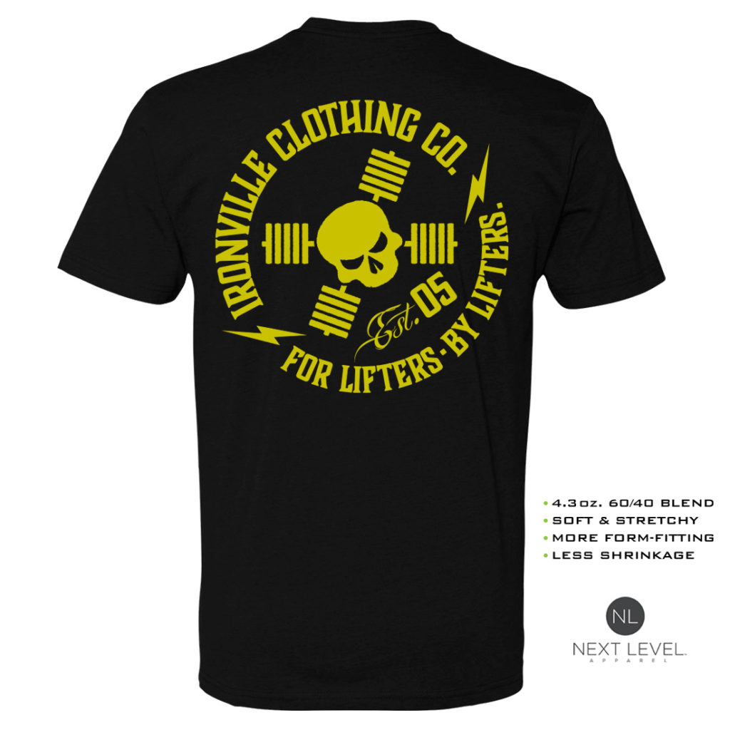 Ironville For Lifters Soft Blend Bodybuilding T Shirt Black Yellow Back