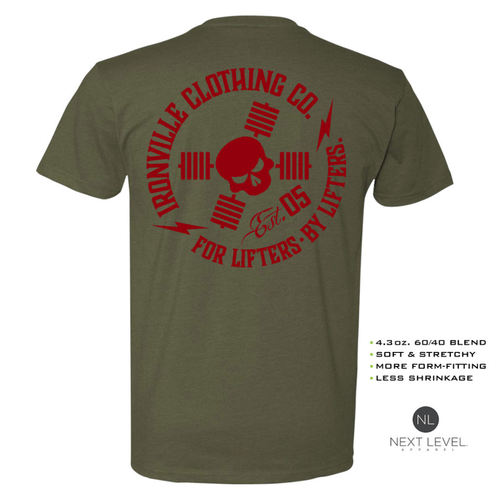 Ironville For Lifters Soft Blend Bodybuilding T Shirt Military Red Back