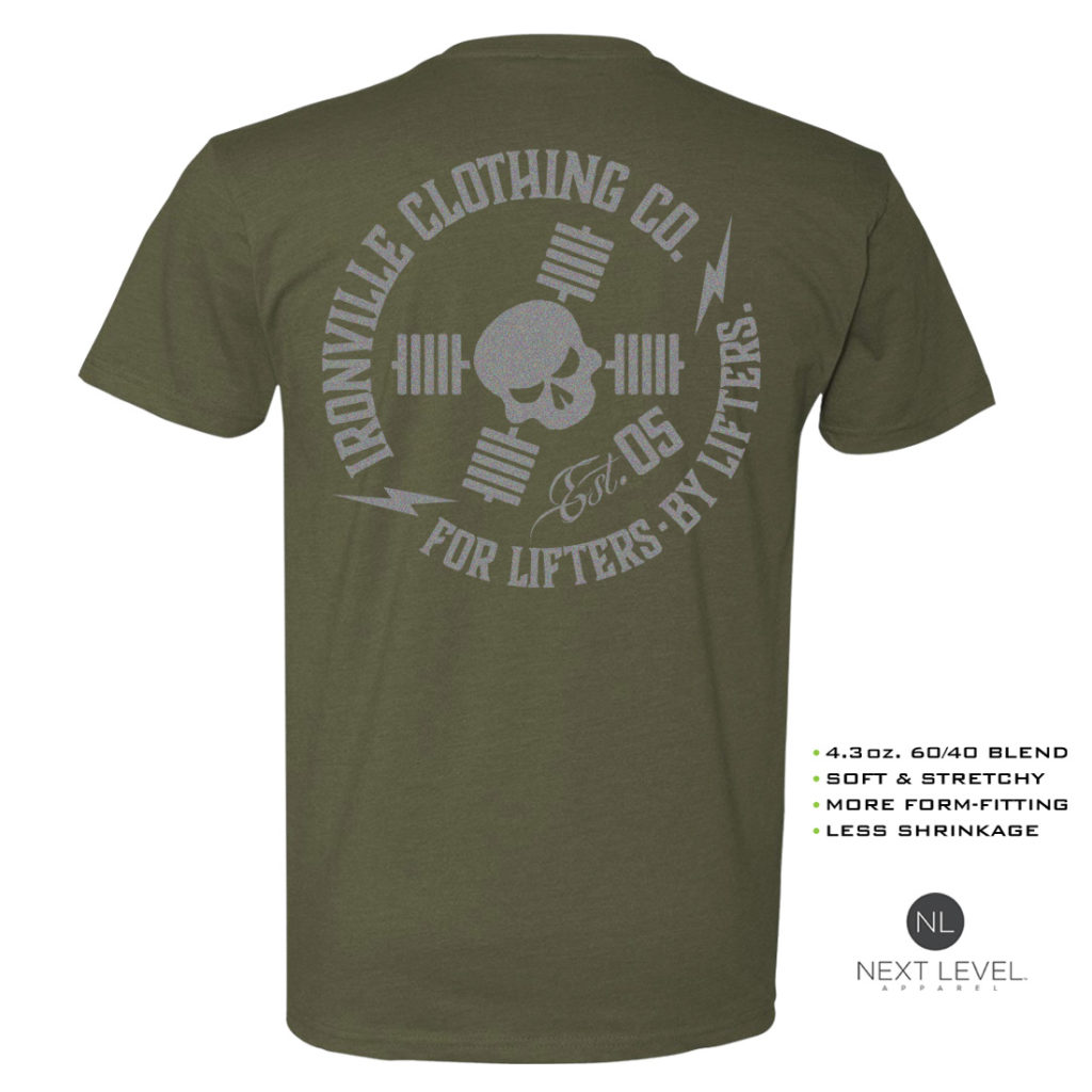 Ironville For Lifters Soft Blend Bodybuilding T Shirt Military Silver Back