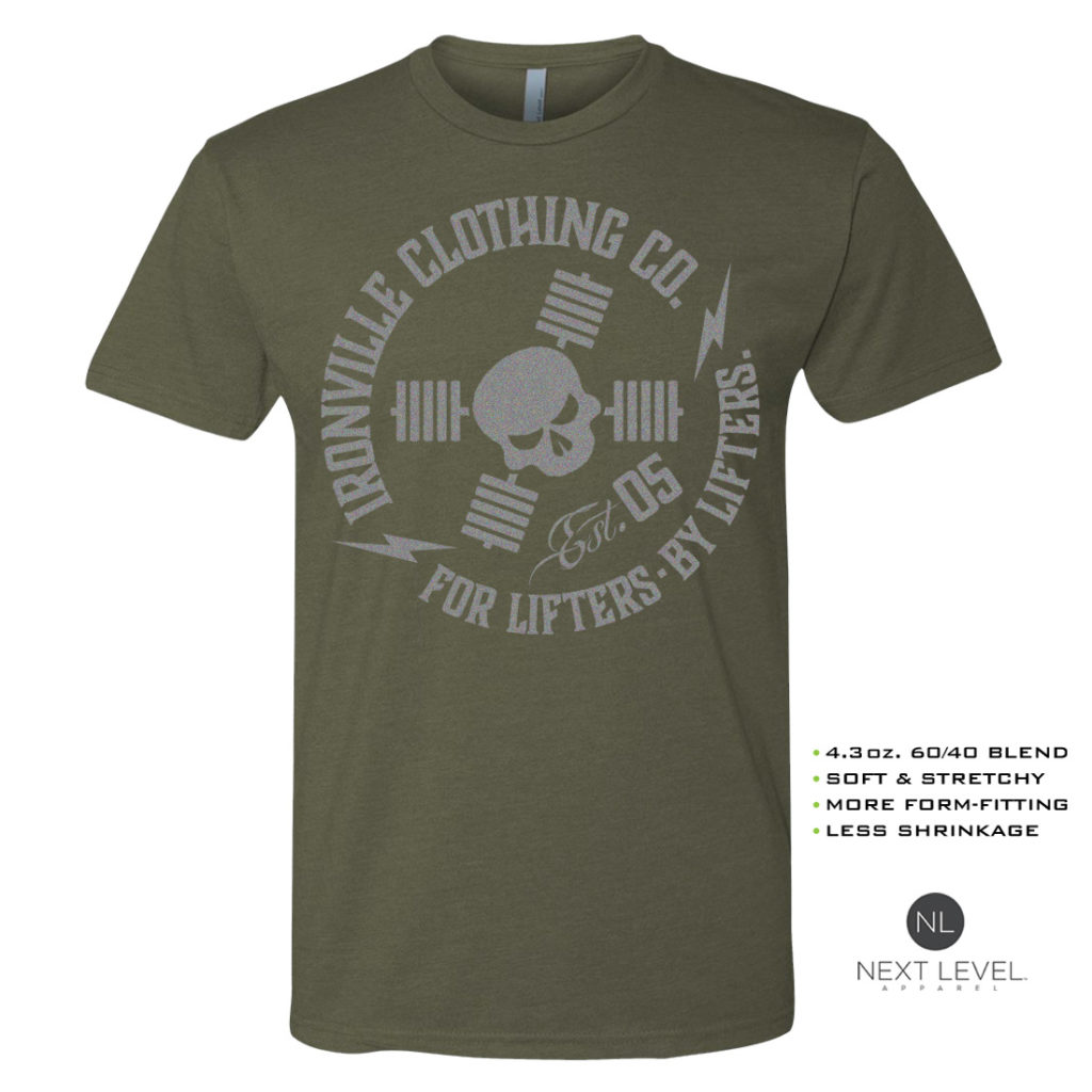 Ironville For Lifters Soft Blend Bodybuilding T Shirt Military Silver Front