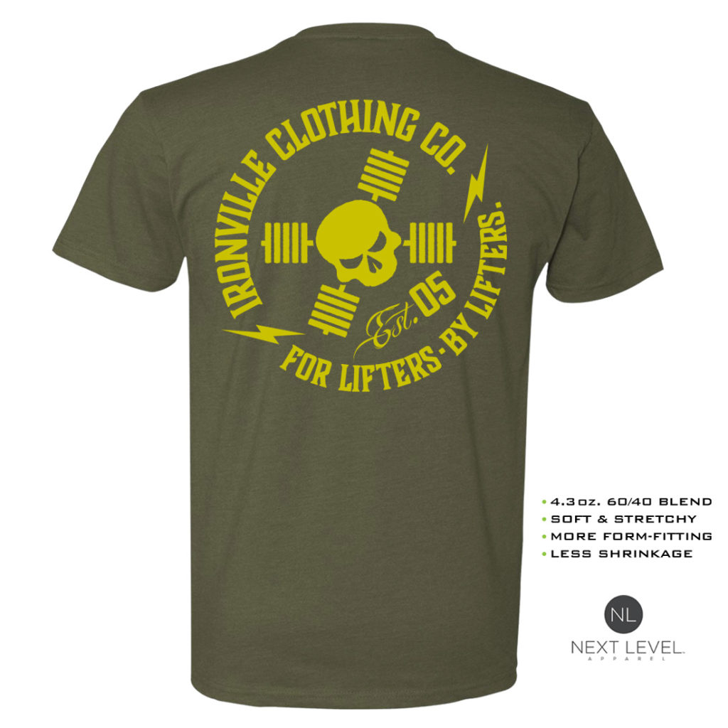 Ironville For Lifters Soft Blend Bodybuilding T Shirt Military Yellow Back