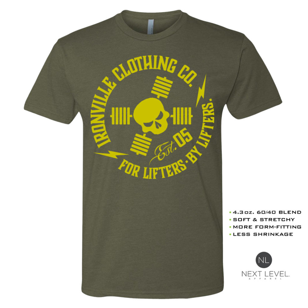Ironville For Lifters Soft Blend Bodybuilding T Shirt Military Yellow Front