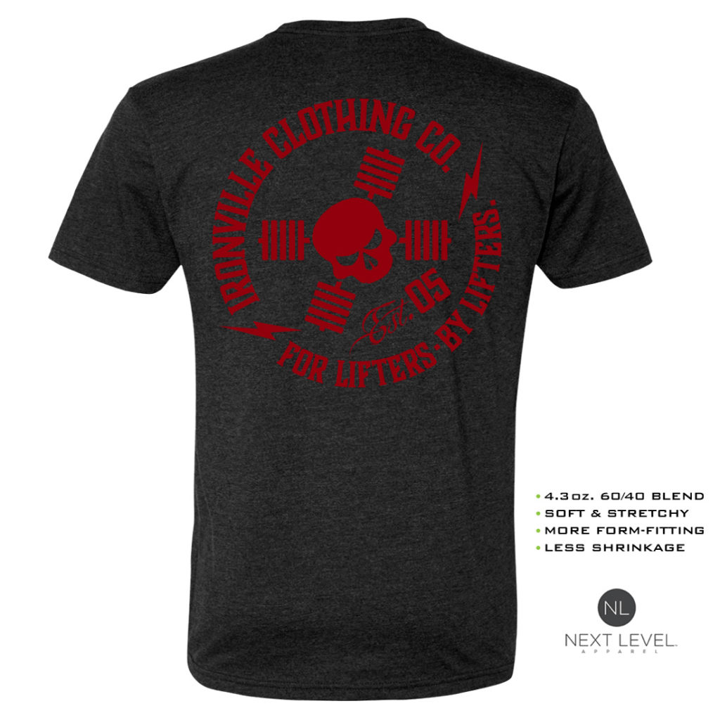 Ironville For Lifters Soft Blend Powerlifting T Shirt Charcoal Red Back