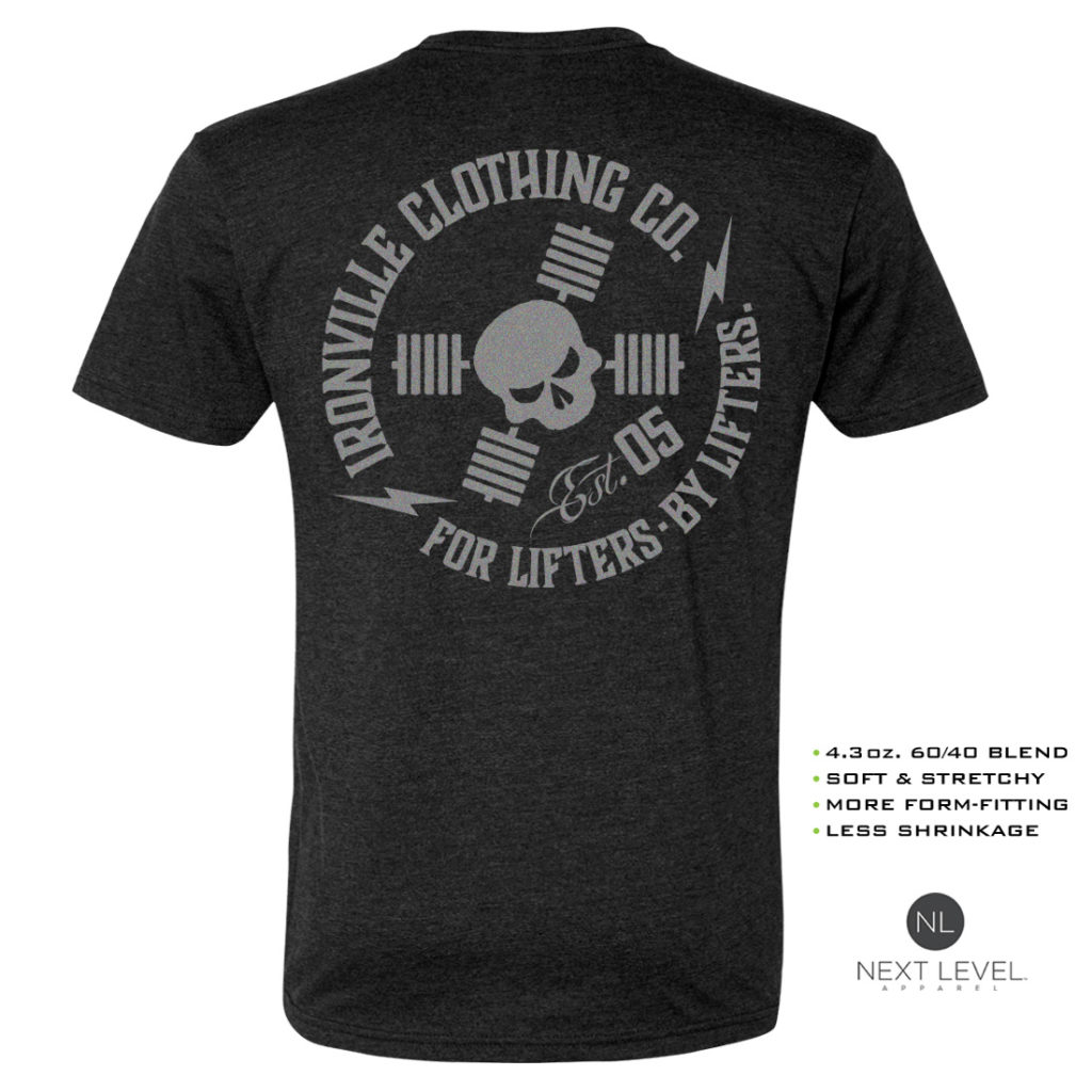Ironville For Lifters Soft Blend Powerlifting T Shirt Charcoal Silver Back