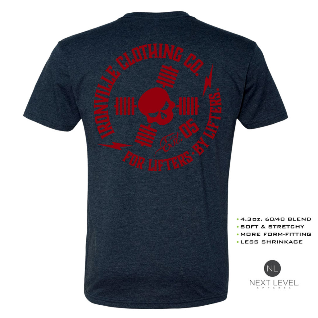 Ironville For Lifters Soft Blend Powerlifting T Shirt Navy Red Back