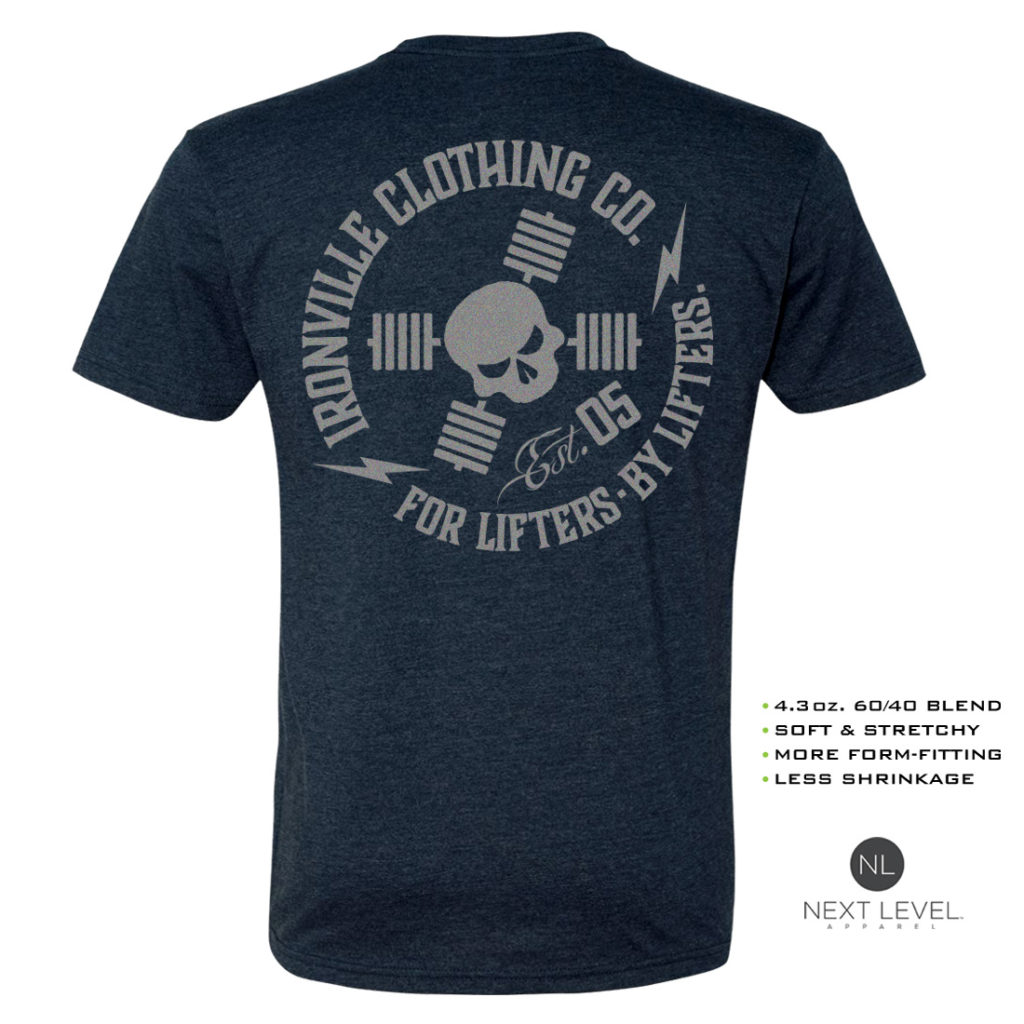 Ironville For Lifters Soft Blend Powerlifting T Shirt Navy Silver Back