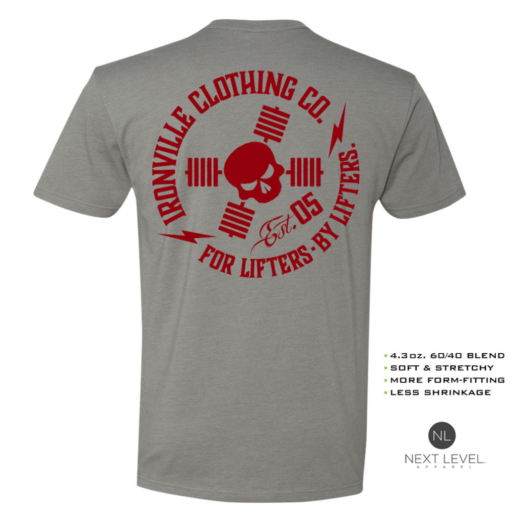 Ironville For Lifters Soft Blend Weightlifting T Shirt Gray Red Back