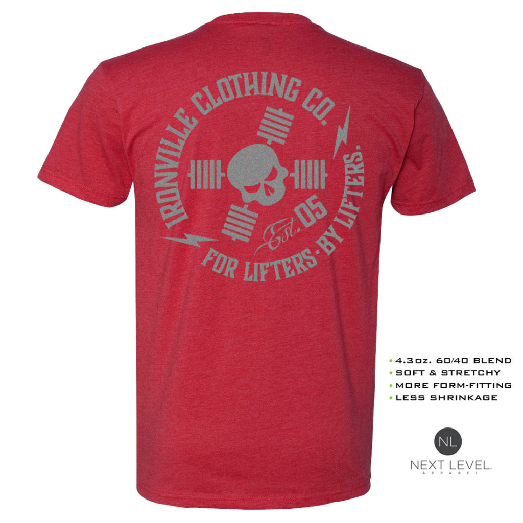 Ironville For Lifters Soft Blend Weightlifting T Shirt Red Silver Back