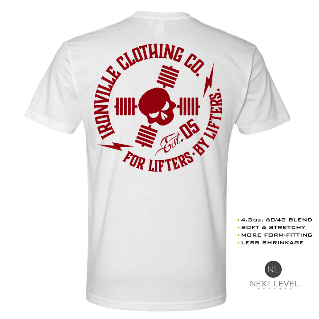 Ironville For Lifters Soft Blend Weightlifting T Shirt White Red Back
