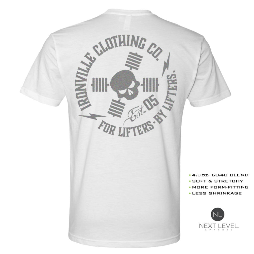 Ironville For Lifters Soft Blend Weightlifting T Shirt White Silver Back