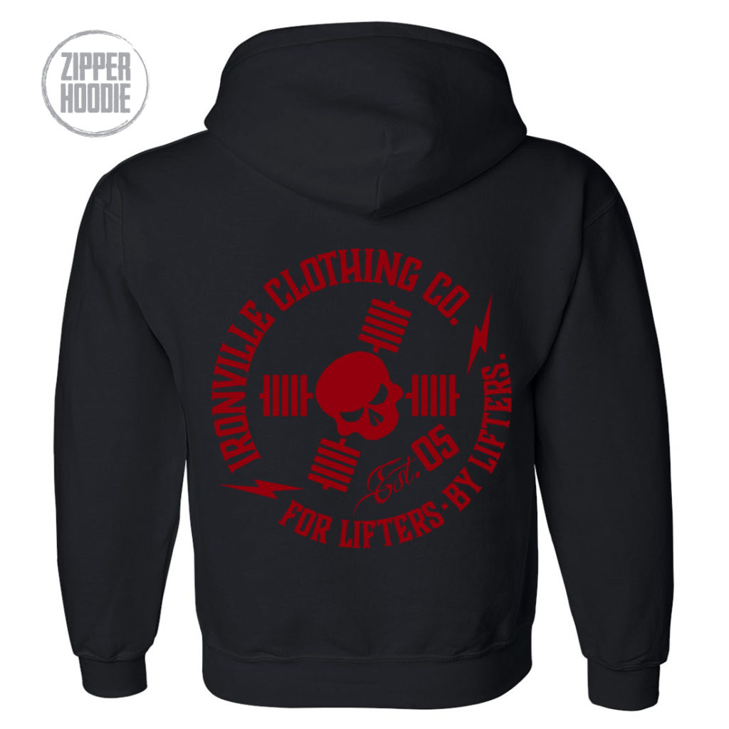 Ironville For Lifters Bodybuilding Zipper Hoodie Black Red